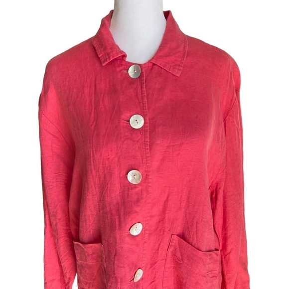 FLAX - Long Sleeve 100% Linen Button Down Shirt Blouse Sz S - Picture 2 of 8